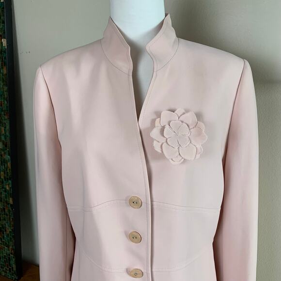 Tahari ASL Size 14 Women's Blazer Jacket Pink With Flower Brooch Formal - Picture 4 of 9